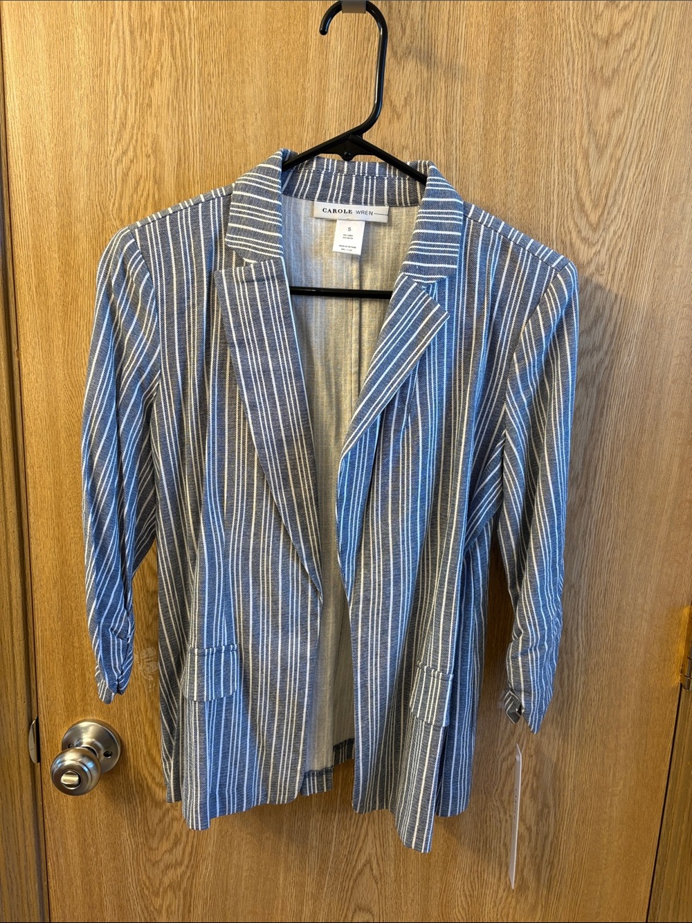 Carole Wren Navy & White Striped Open Blazer